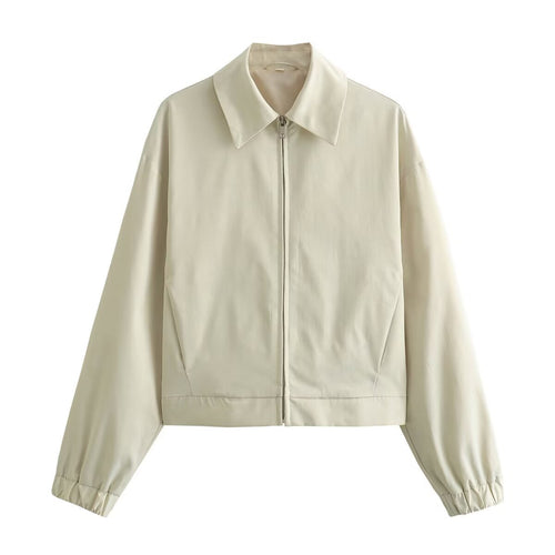 Damen leichte Oversize-Blousonjacke mit durchgehendem Reißverschluss, Hemdkragen und elastischen Ärmelbündchen – Célinea