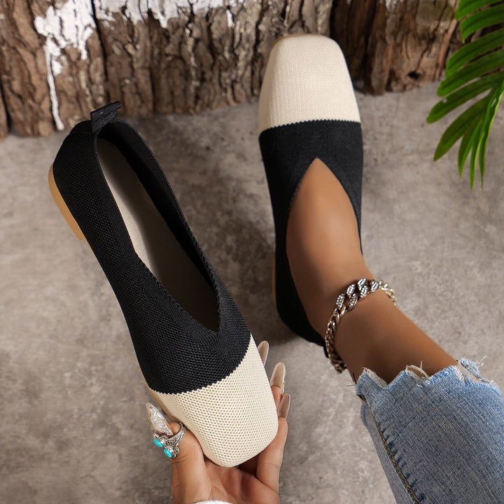 Damen Zweifarbige Strick‑Ballerinas mit quadratischer Kappe und elastischem Schaft Echo Archiv