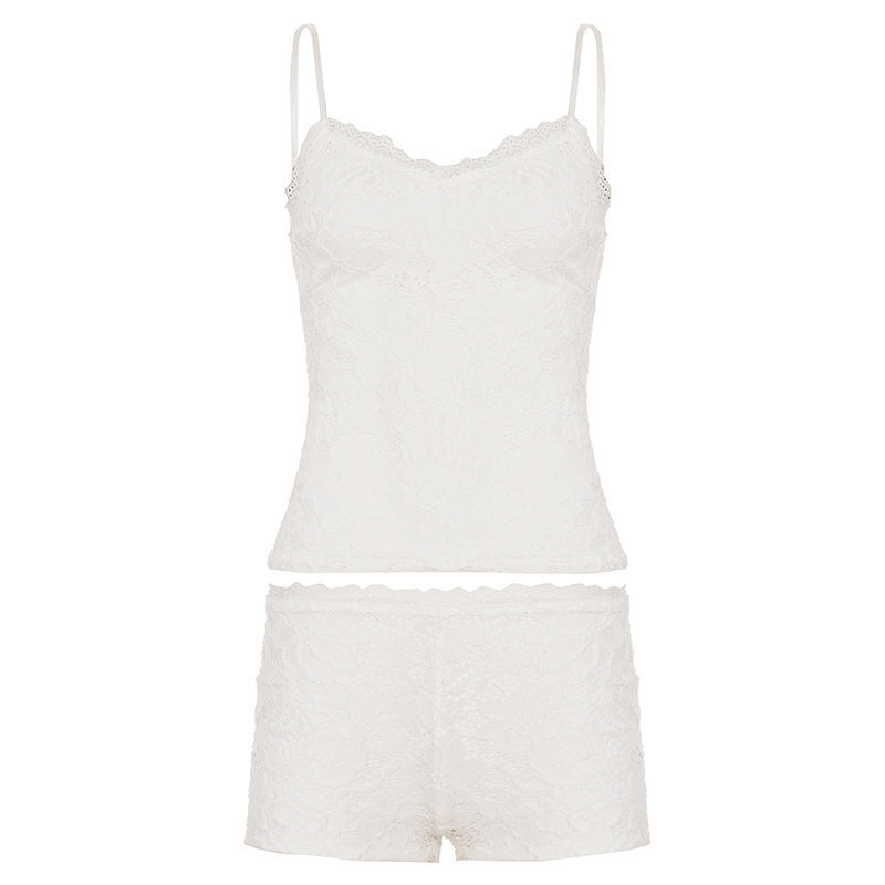 Damen Elegantes Spitzen-Nachtwäsche Set mit Schnürdetails Echo Archiv