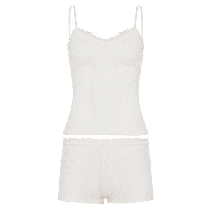 Damen Elegantes Spitzen-Nachtwäsche Set mit Schnürdetails Echo Archiv