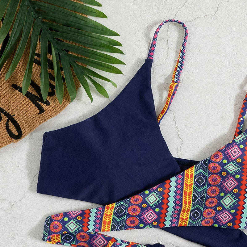 Damen Triangel-Bikini mit modischem geometrischen Muster und verstellbaren Trägern Echo Archiv