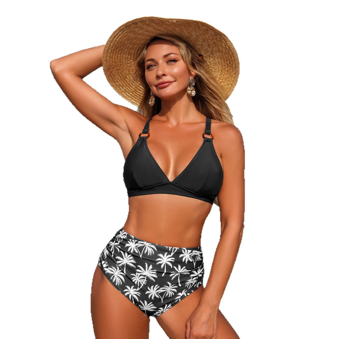 Damen Hochtailliertes Bikini-Set mit verstellbaren Trägern und modischem Palmen-Motiv Echo Archiv
