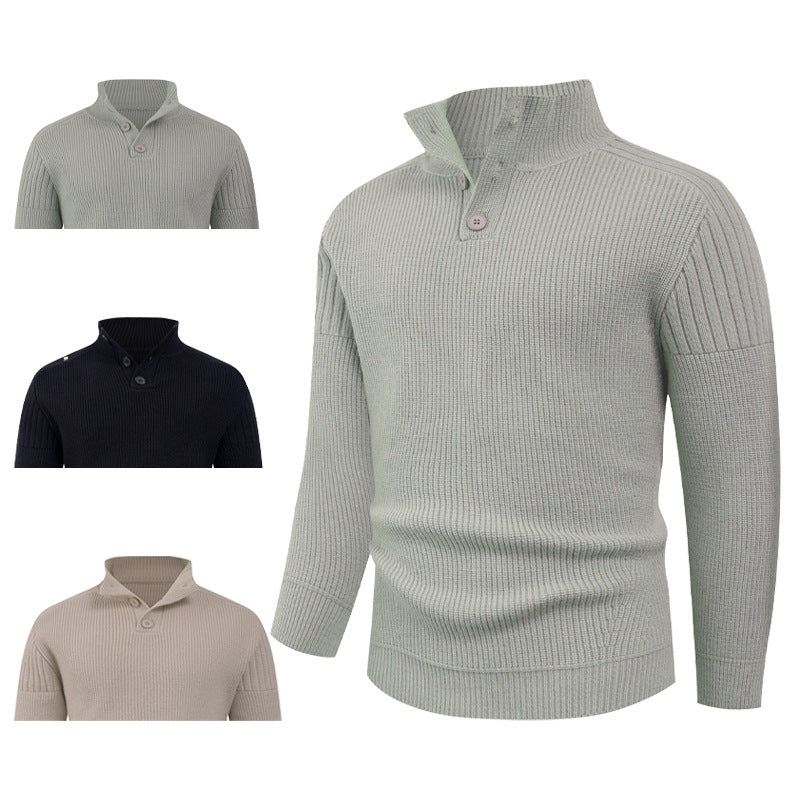 Herren Strickpullover mit hohem Kragen und Knopfdetails Echoarchiv