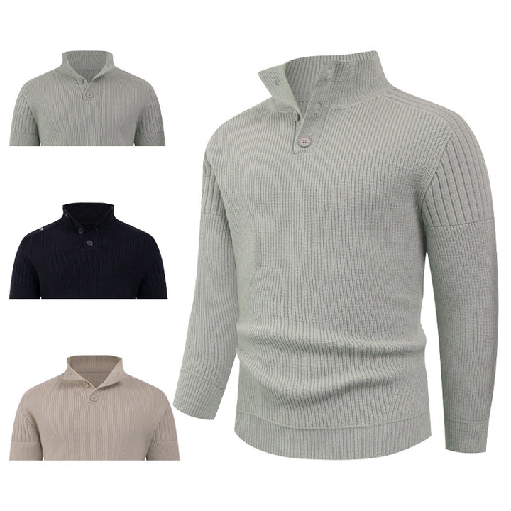 Herren Strickpullover mit hohem Kragen und Knopfdetails Echoarchiv