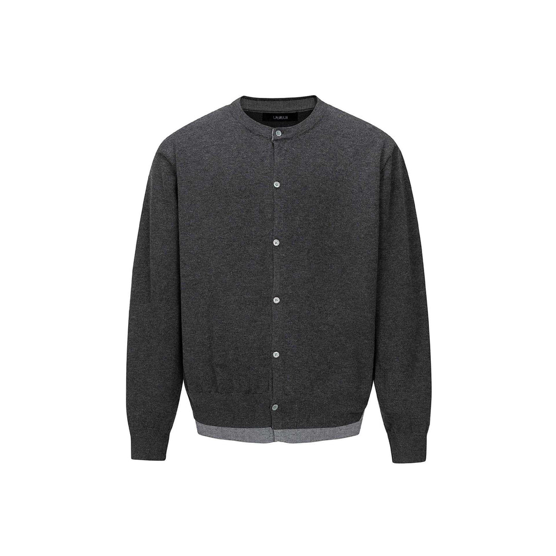 Herren Feinstrick-Cardigan mit Rundhals, durchgehender Knopfleiste und geripptem Saum Echoarchiv