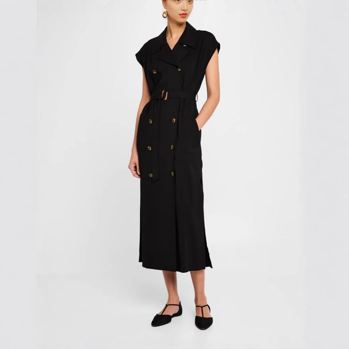 Damen Ärmelloses Doppelreiher-Midikleid mit Trench-Gürtel Echoarchiv