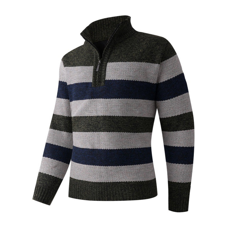 Herren modischer Stehkragen Pullover mit dekorativen Streifen Echoarchiv