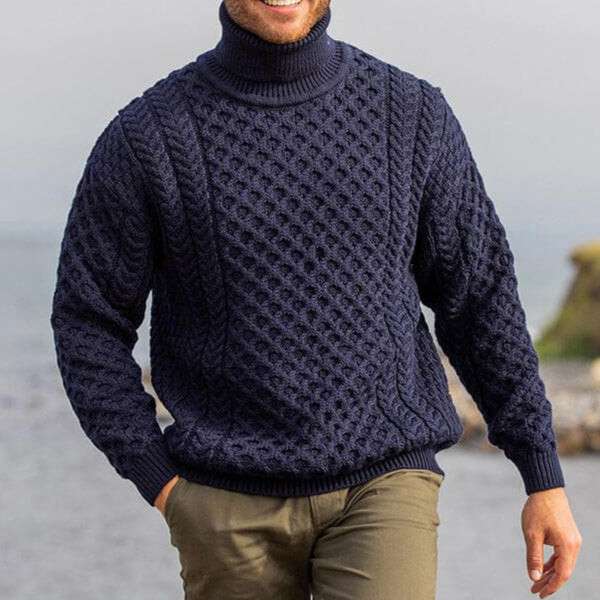 Herren Strickpullover mit Zopfmuster und hohem Kragen Echoarchiv