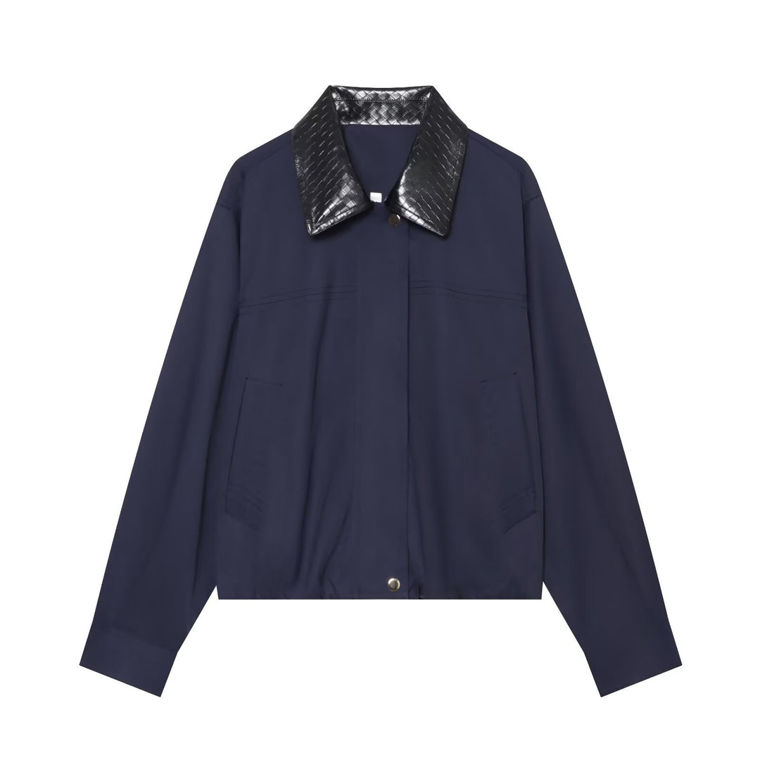 Damen Leichte Oversize Blousonjacke mit kontrastierendem geprägtem Kunstlederkragen Echo Archiv