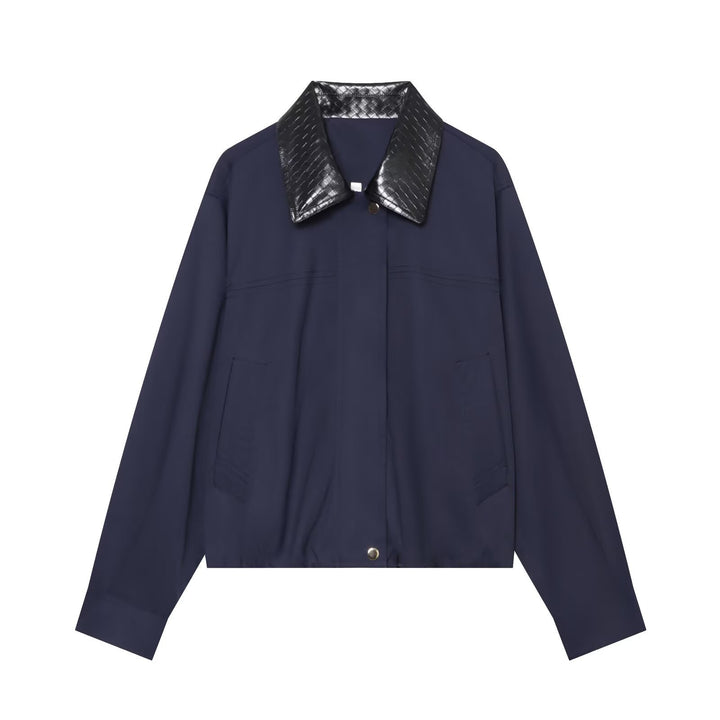 Damen Leichte Oversize Blousonjacke mit kontrastierendem geprägtem Kunstlederkragen Echo Archiv