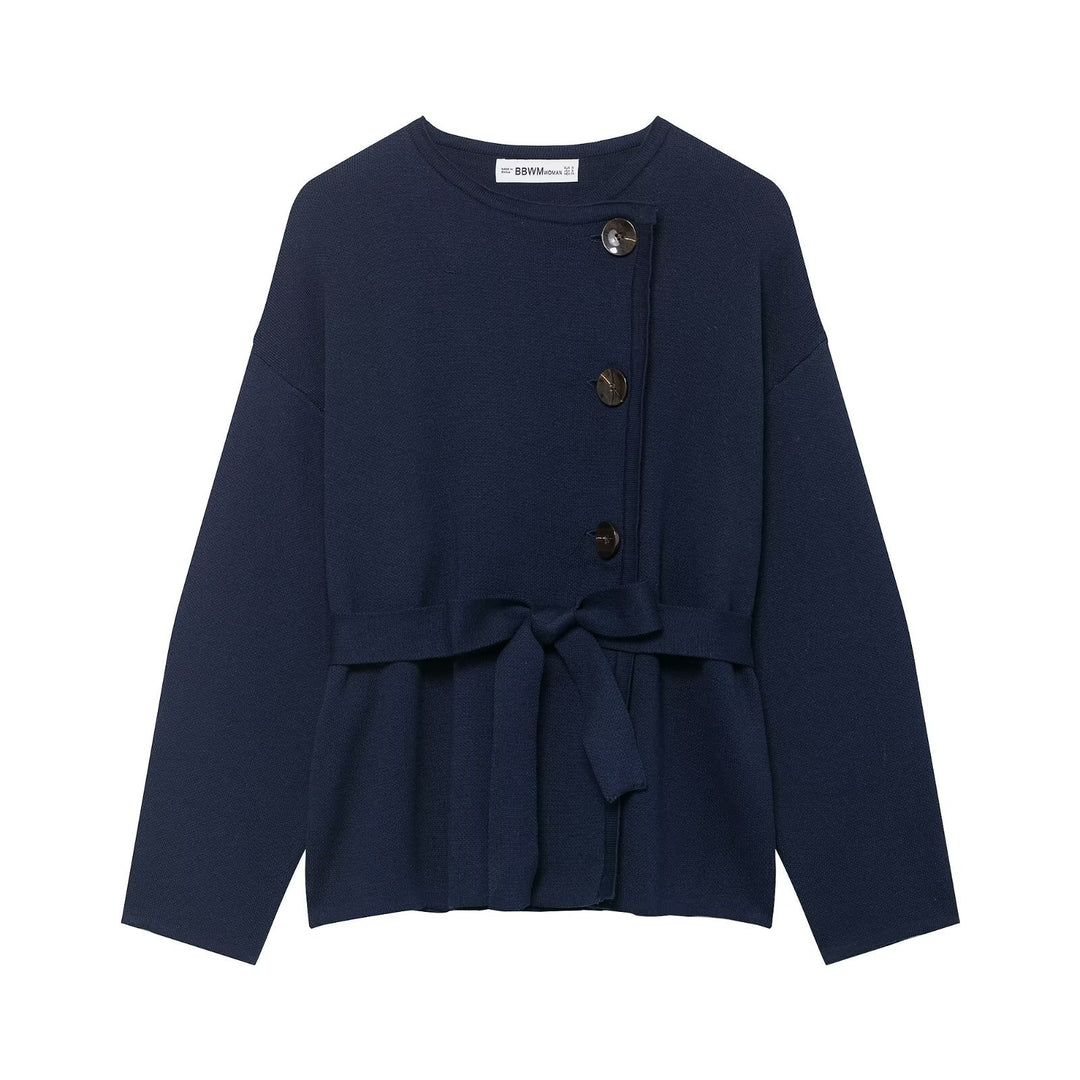 Damen Strickjacke mit asymmetrischer Knopfblende und Taillengürtel Echo Archiv