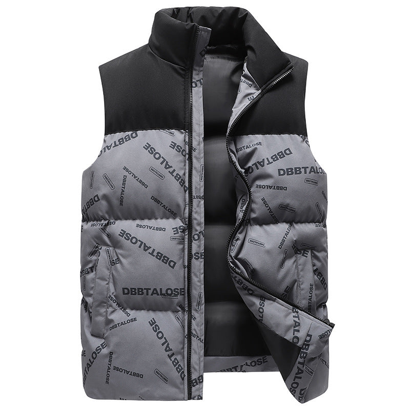 Herren Urban gesteppte Puffer‑Weste mit hohem Kragen, Kontrast-Schulterpartie und Allover‑Logodruck Echoarchiv