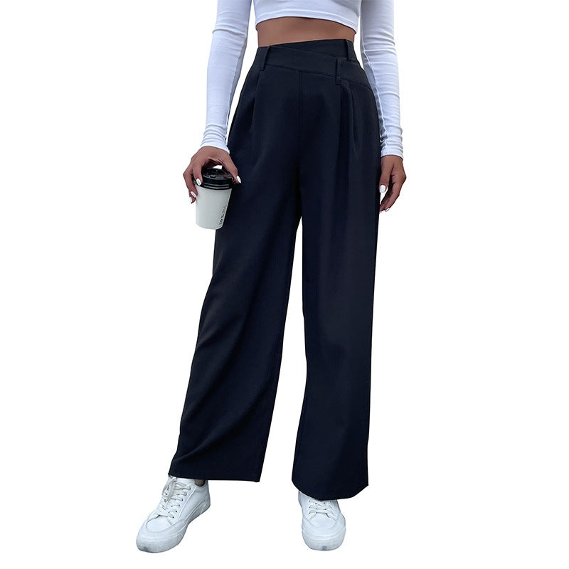 Damen Elegante Stoffhose mit hoher Taille, Bundfalten und weitem Bein Echoarchiv