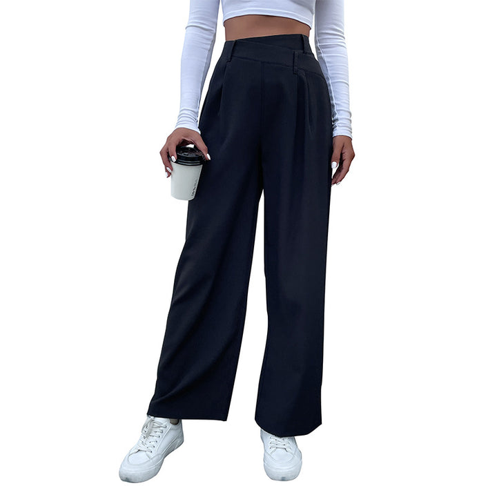Damen Elegante Stoffhose mit hoher Taille, Bundfalten und weitem Bein Echoarchiv