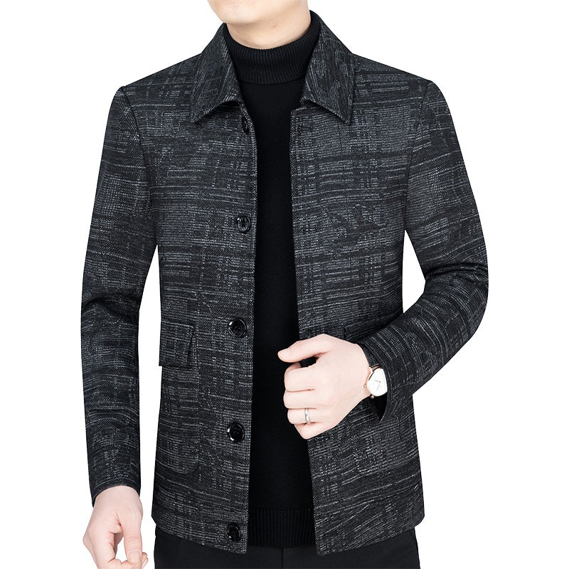 Herren Kurzjacke im strukturierten Weblook mit Hemdkragen und Knopfleiste – Taviero