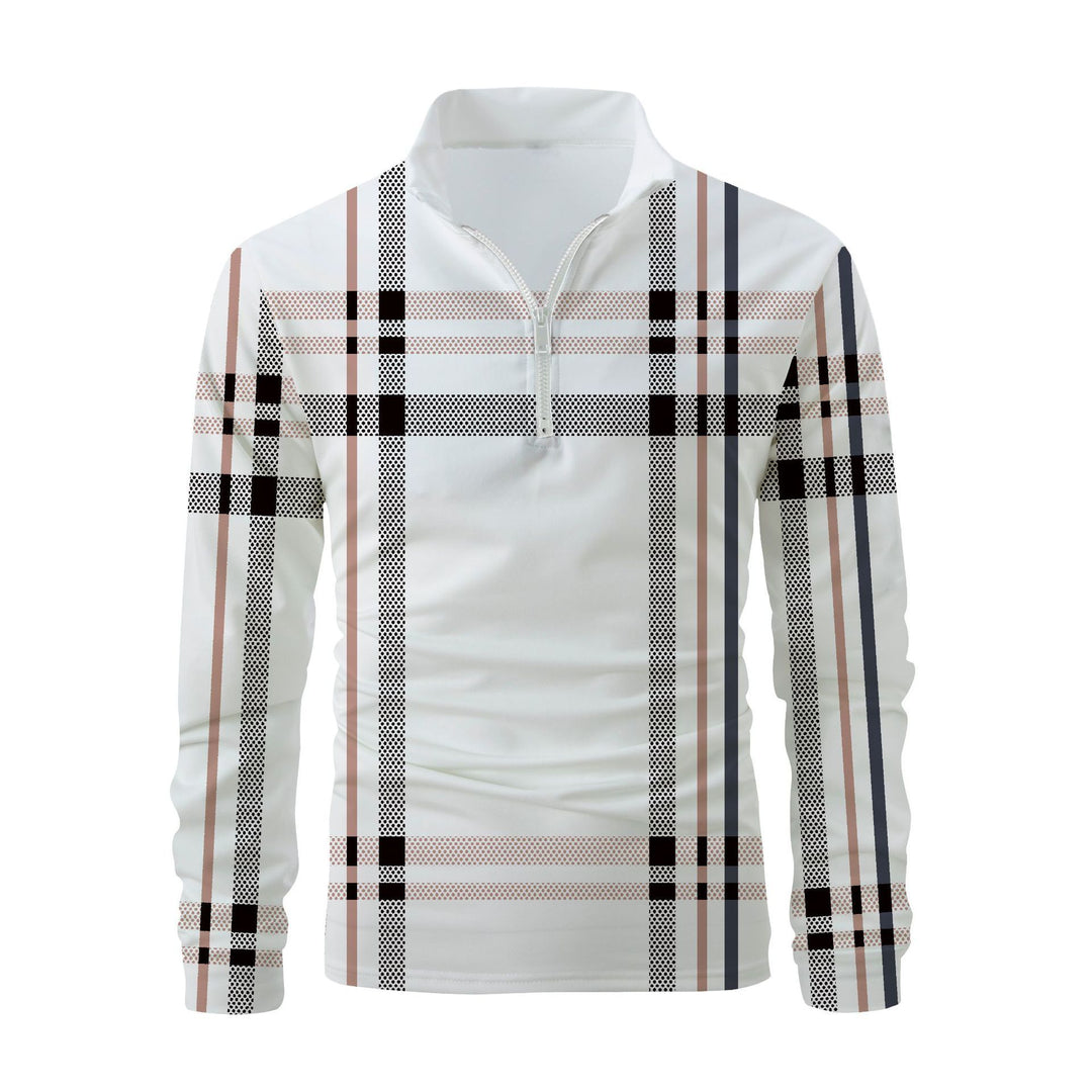 Herren Langarmshirt mit modernem Reißverschluss und auffälligem Karomuster Echoarchiv