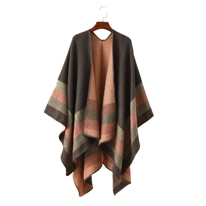 Damen Strickponcho im Paisley-Jacquard mit offener Vorderseite Echo Archiv