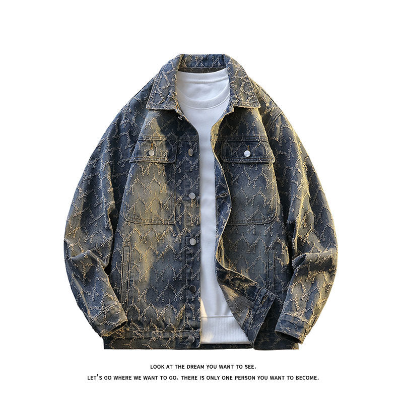 Herren Oversize-Jeansjacke mit gestepptem Allover‑Muster und Brusttaschen Echo Archiv