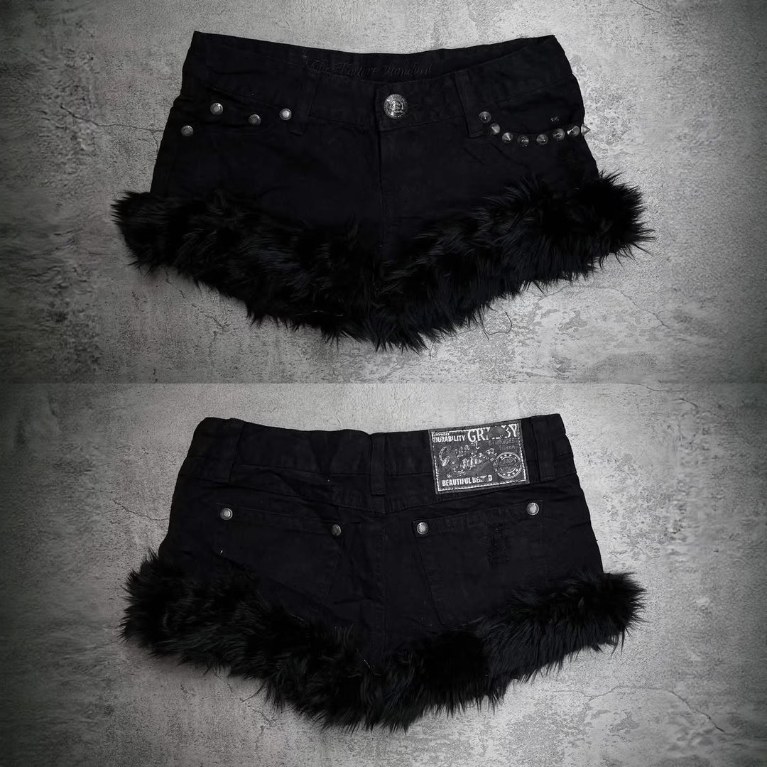Damen Kurze Jeans mit flauschigen Saum Echo Archiv