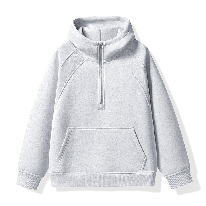 Unisex Halbzip-Kapuzenpullover mit hohem Kragen, Kängurutasche & gerippten Bündchen Echoarchiv