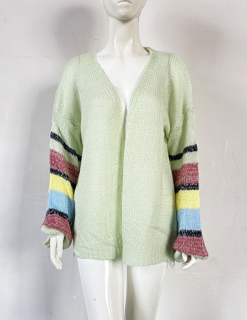 Damen Oversized Strickcardigan mit Ballonärmeln und Streifendetail Drune