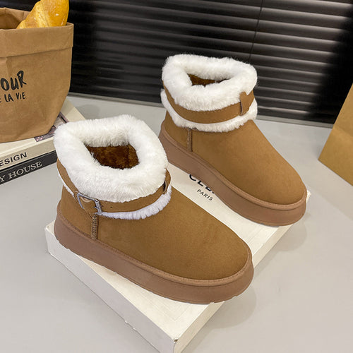 Damen Gefütterte Kurz-Stiefeletten mit Teddyfell-Futter, verstellbarem Schnallenriemen und profilierter Gummisohle – Varelle