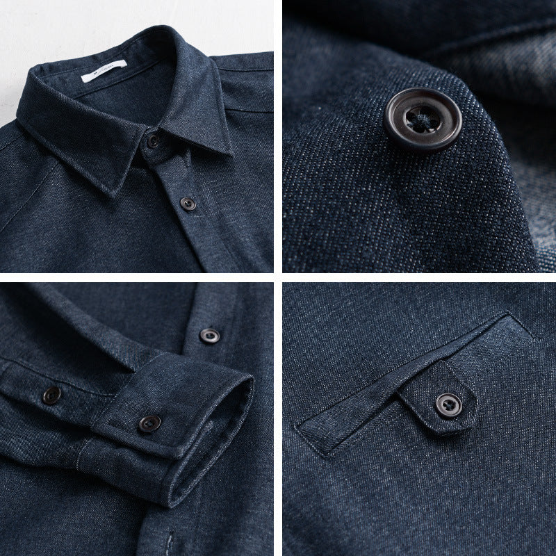 Herren Weiches Denim-Overshirt mit Pattentasche und lockerem Schnitt Echoarchiv