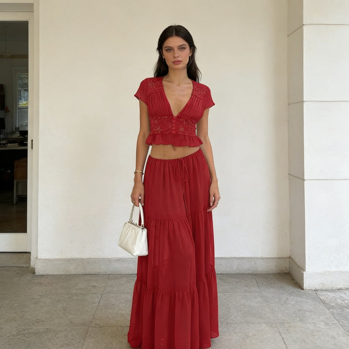 Damen Lässiges Maxi-Kleid mit eleganter Raffung und cropped Top Echo Archiv