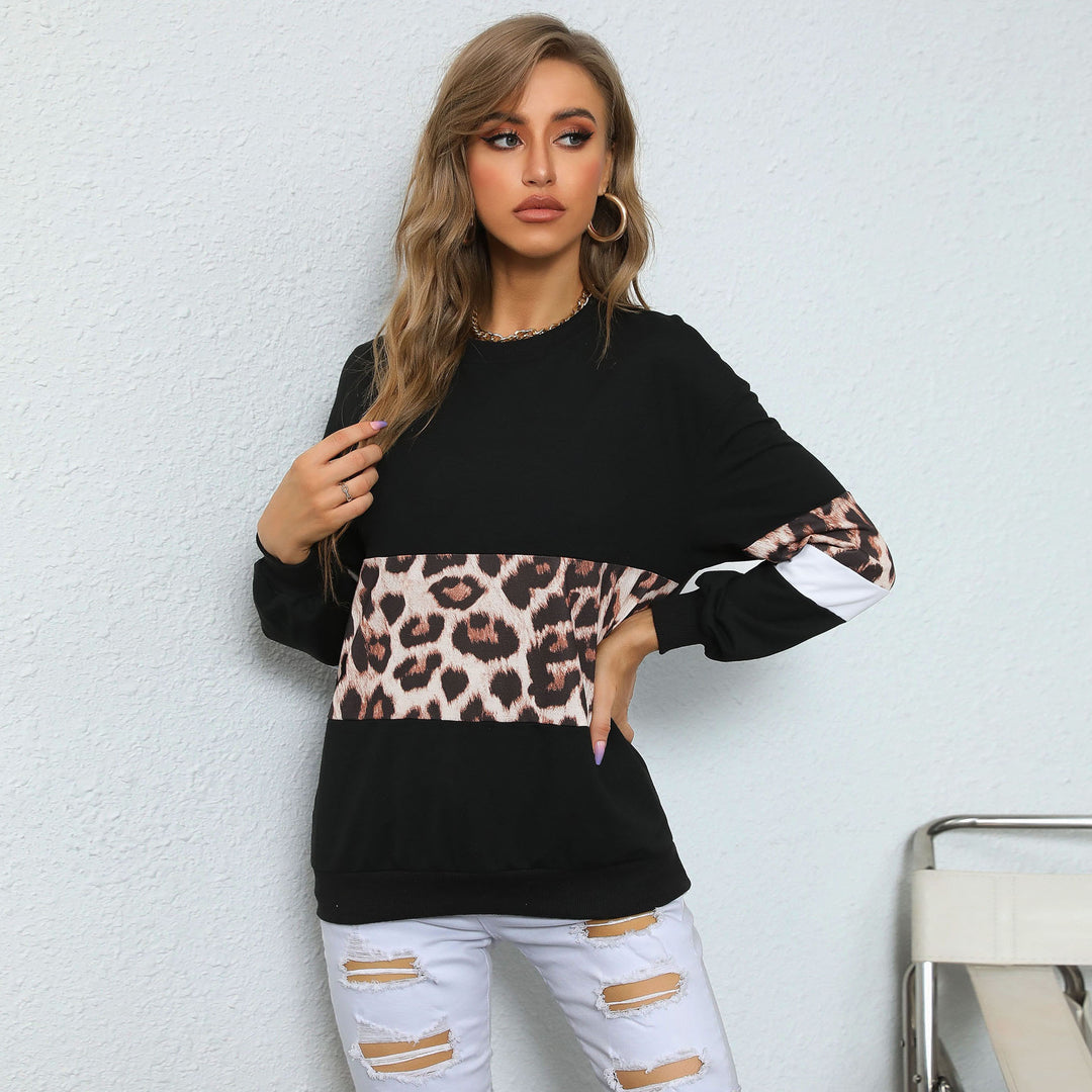 Damen Oversize-Sweatshirt mit Leo-Blockstreifen und geripptem Saum Echoarchiv
