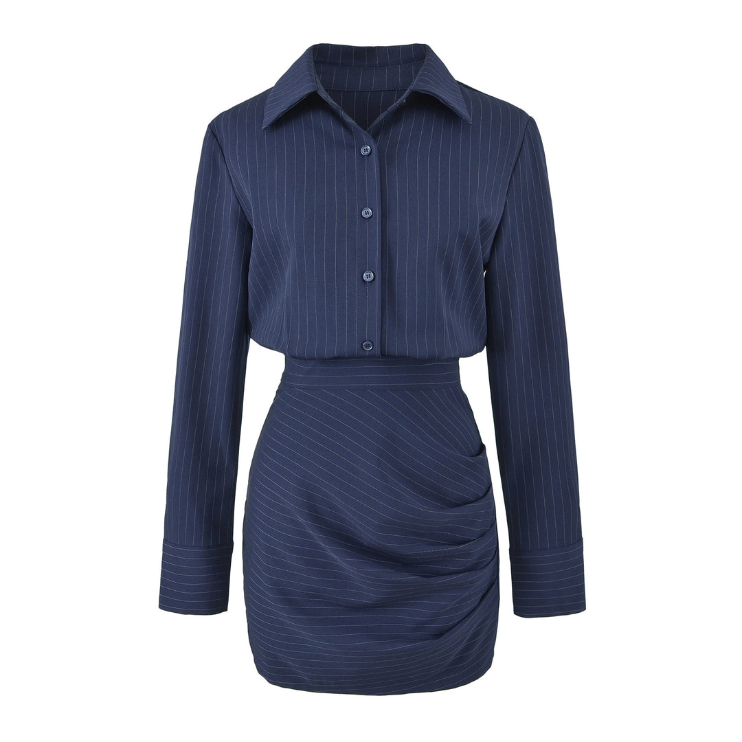 Damen Tailliertes Midikleid mit Hemdblusenoberteil und Nadelstreifen‑Design Echoarchiv