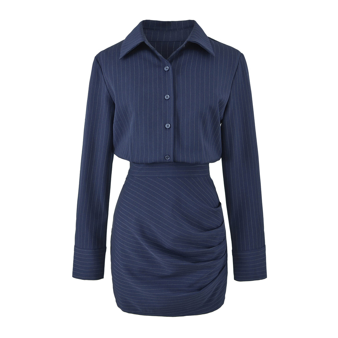 Damen Tailliertes Midikleid mit Hemdblusenoberteil und Nadelstreifen‑Design Echoarchiv