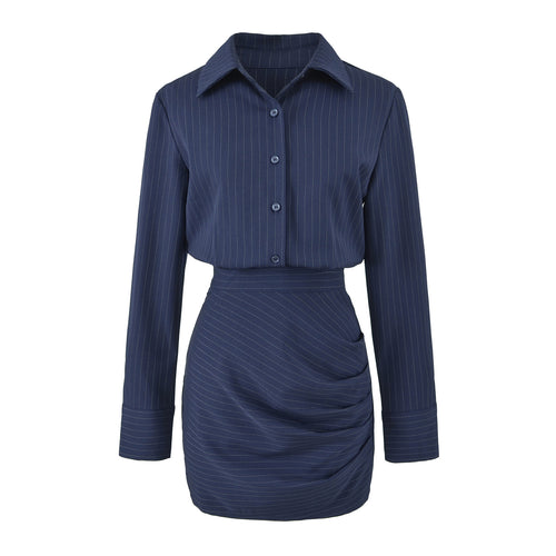Damen Tailliertes Midikleid mit Hemdblusenoberteil und Nadelstreifen‑Design Echoarchiv