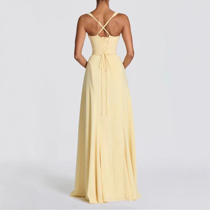 Damen Elegantes Maxikleid mit herzförmigem Ausschnitt und fließendem Stoff Echoarchiv