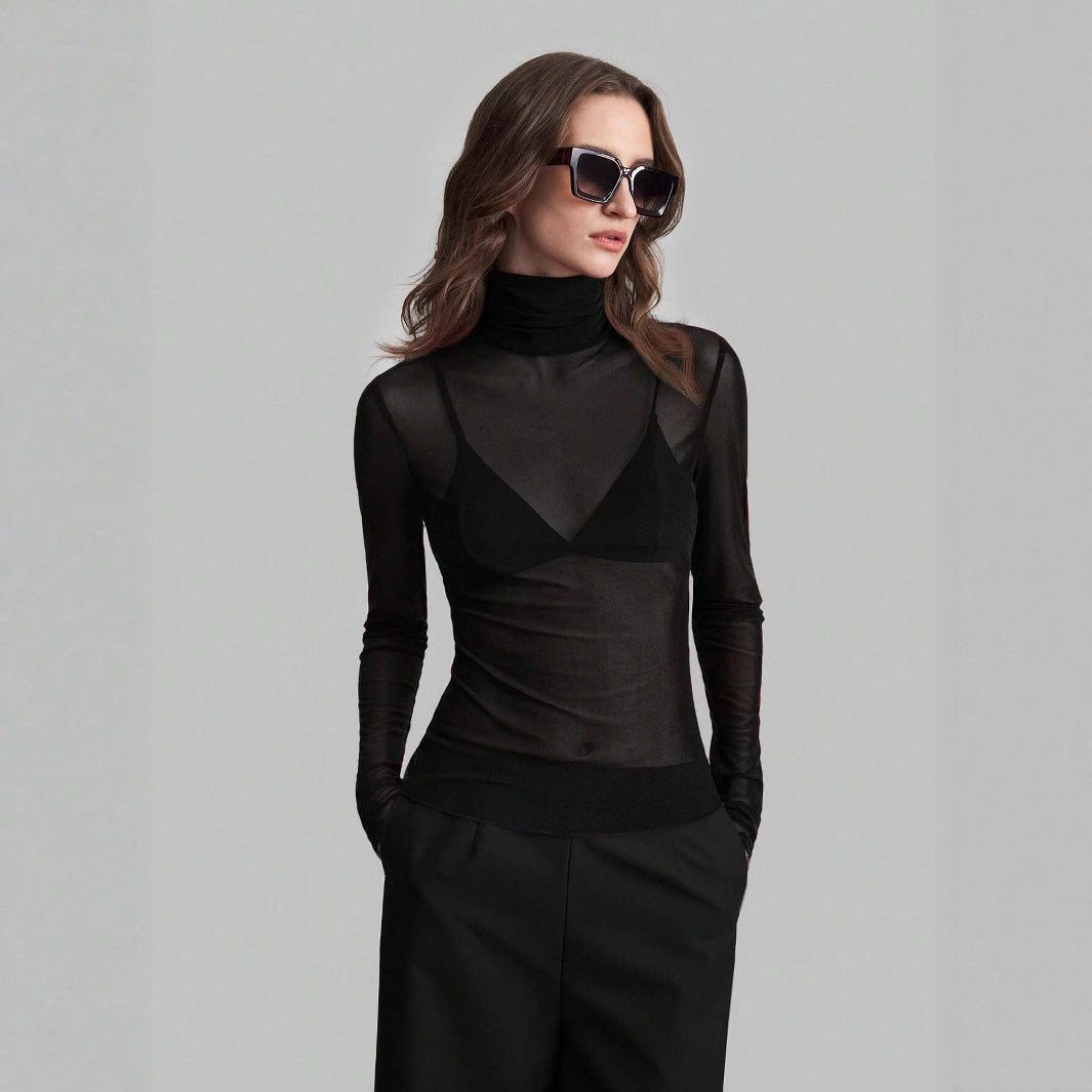 Damen Transparente Turtleneck-Bluse mit figurformendem Schnitt Echoarchiv
