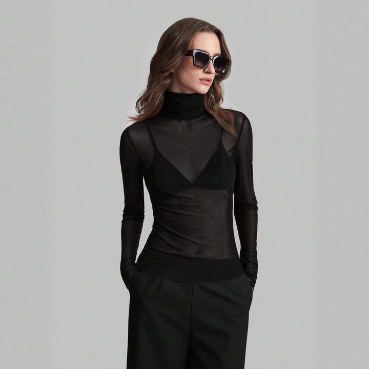 Damen Transparente Turtleneck-Bluse mit figurformendem Schnitt Echoarchiv