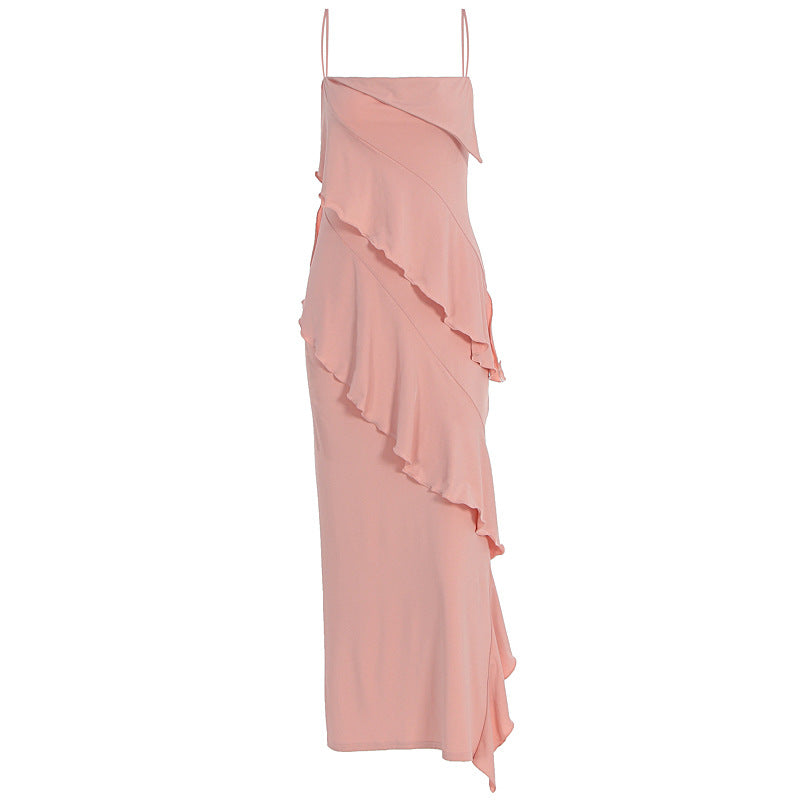 Damen schulterfreies Maxikleid mit asymmetrischem Rüschendesign Echo Archiv