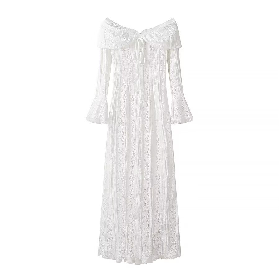Damen Maxikleid aus Spitze mit schulterfreiem Carmenausschnitt und Glockenärmeln Echo Archiv