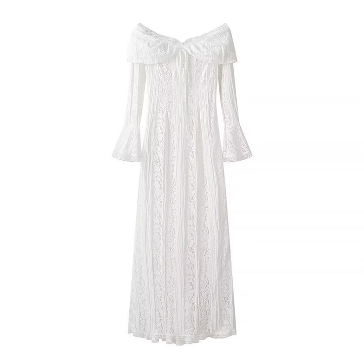 Damen Maxikleid aus Spitze mit schulterfreiem Carmenausschnitt und Glockenärmeln Echo Archiv