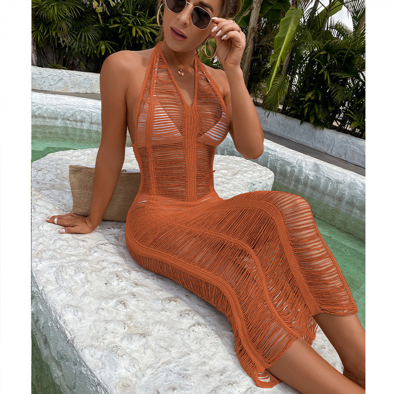 Damen Häkel-Strandkleid mit fransigen Elementen und hoher Taille Echo Archiv