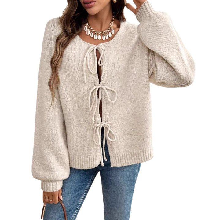 Damen Kurzcardigan mit Bindebändern, Oversize‑Silhouette und Ballonärmeln – Veloura