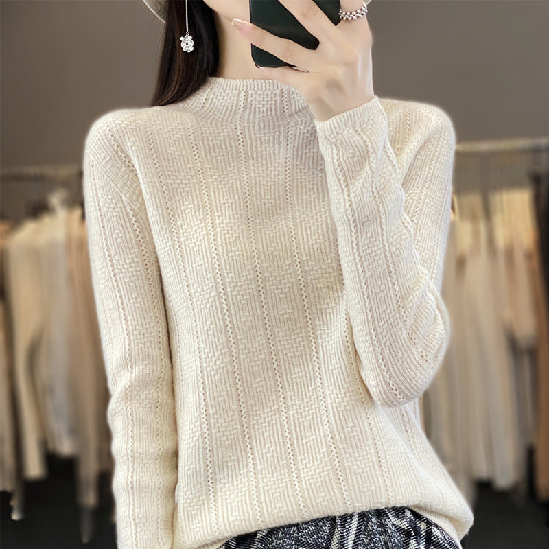 Damen Strukturierter Mockneck-Pullover aus kaschmirähnlicher Wollmischung Echoarchiv
