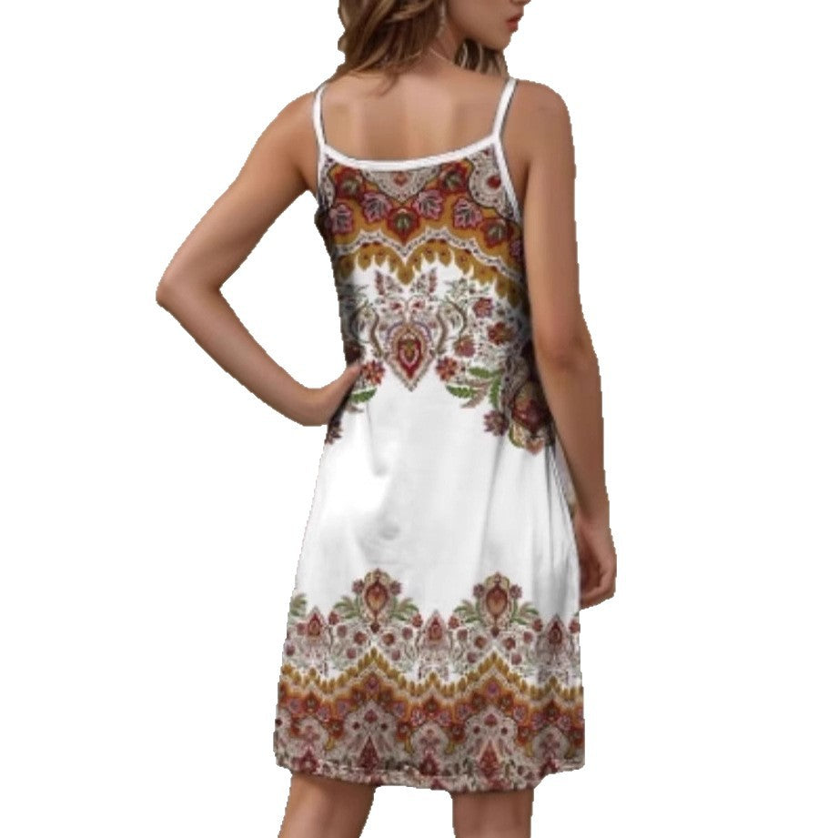 Damen Spaghetti-Träger Kleid mit stilvollem Paisleymuster und A-Linien Schnitt Echo Archiv