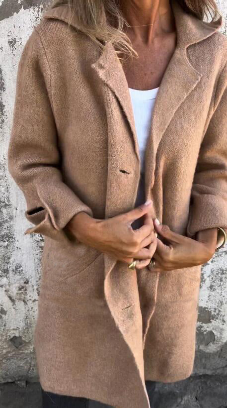 Damen nan Oversize Wollmix-Mantel mit Reverskragen aufgesetzten Taschen geknöpfter Front und umgeschlagenen Ärmeln Echo Archiv