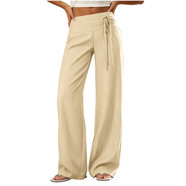 Damen Weite High-Waist Palazzo-Hose mit Streifenmuster und Bindegürtel – Avélisse