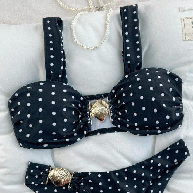 Damen Bikini mit modischen Punktmuster und goldenem Detail Echo Archiv