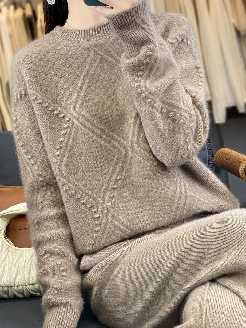 Damen Kuscheliger Mohair‑Look Oversize‑Pullover mit Rautenstruktur und Noppen‑Details Echoarchiv