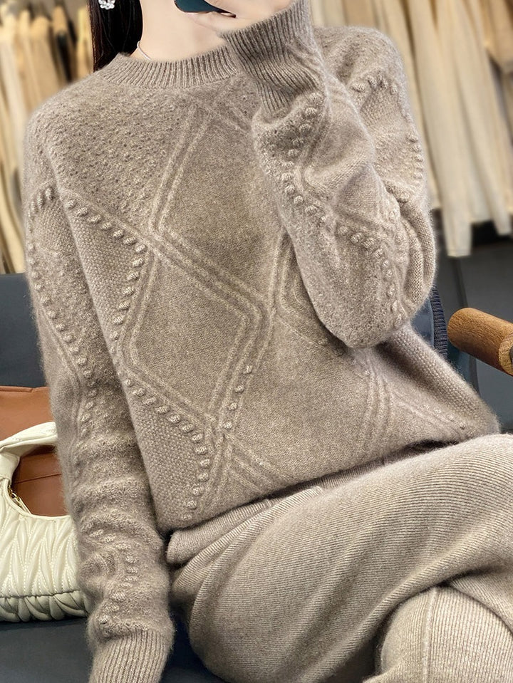 Damen Kuscheliger Mohair‑Look Oversize‑Pullover mit Rautenstruktur und Noppen‑Details Echoarchiv