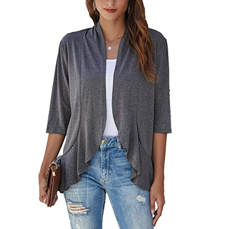 Damen Leichte Chiffonjacke mit Offenen Fronten und 3/4-Ärmeln Echoarchiv