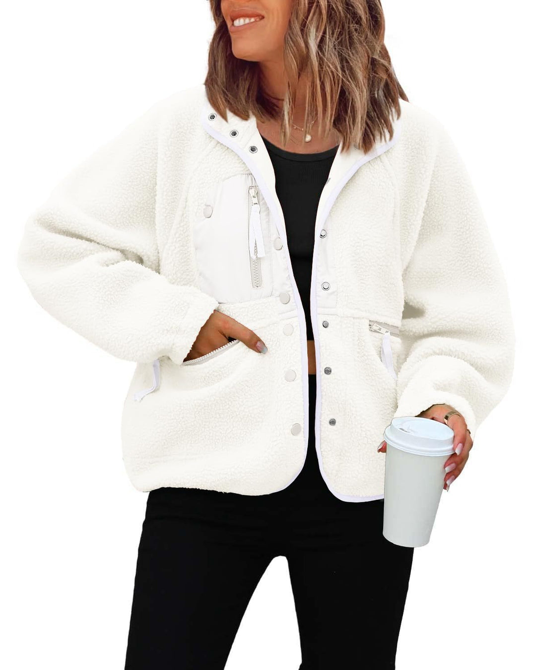 Damen kuschelige Fleecejacke mit praktischen Taschen Echoarchiv
