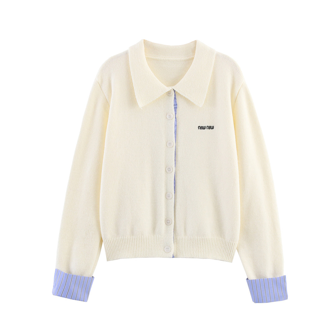 Damen Zweiteiliges Feinstrick-Set mit Hemdkragen-Cardigan und plissiertem Rock Echoarchiv